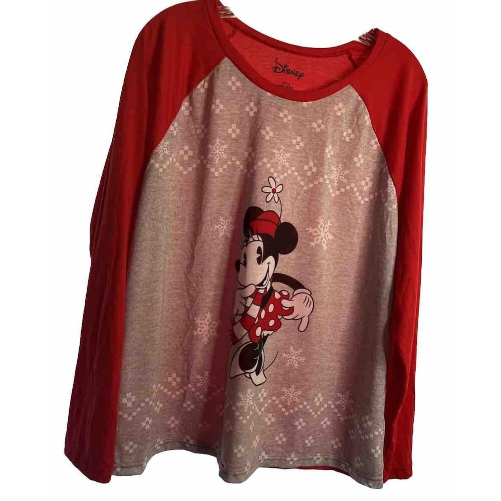 Disney Minnie Mouse Long Sleeve Pajama Top Women’s 2XL Holiday Christmas Snow